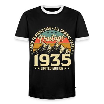 Aged to Perfection 1935 89th Birthday Vintage - Men's Ringer Shirt - black/white - Front - AI Model Female 172 light (172cm) & AI Model Male 178 light (178cm)