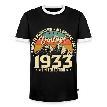 Aged to Perfection 1933 91st Birthday Vintage - Men's Ringer Shirt - black/white - Front - AI Model Female 172 light (172cm) & AI Model Male 178 light (178cm)