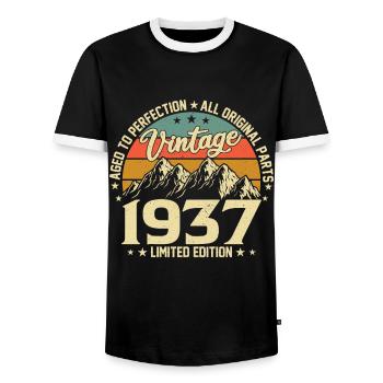 Aged to Perfection 1937 87th Birthday Vintage - Men's Ringer Shirt - black/white - Front - AI Model Female 172 light (172cm) & AI Model Male 178 light (178cm)