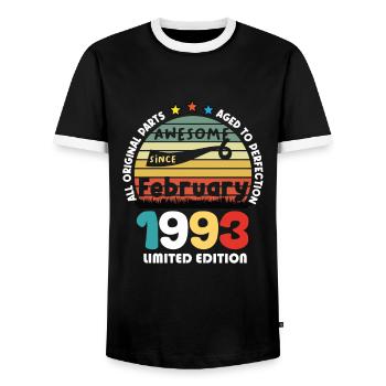 31 Years Old Made In 1993 Vintage February 1993 - Men's Ringer Shirt - black/white - Front - AI Model Female 172 light (172cm) & AI Model Male 178 light (178cm)