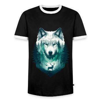 Wolf Wilderness Wild Animal Forest Nature Wolf Pack Cool - Men's Ringer Shirt - black/white - Front - AI Model Female 172 light (172cm) & AI Model Male 178 light (178cm)