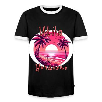 Coucher de soleil à Utila, Honduras - T-shirt contrasté Homme - noir/blanc - Devant - AI Model Female 172 light (172cm) & AI Model Male 178 light (178cm)