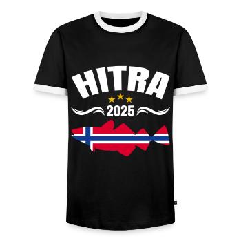 Hitra Norwegen Angeltour 2025 - Männer Kontrast-T-Shirt - Schwarz/Weiß - Vorne - AI Model Female 172 light (172cm) & AI Model Male 178 light (178cm)