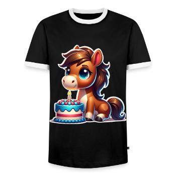 Cheval Poulain Poney Anniversaire - T-shirt contrasté Homme - noir/blanc - Devant - AI Model Female 172 light (172cm) & AI Model Male 178 light (178cm)