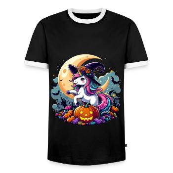 Halloween Unicorn Witch Witch Hat Pumpkins Kids - Men's Ringer Shirt - black/white - Front - AI Model Female 172 light (172cm) & AI Model Male 178 light (178cm)
