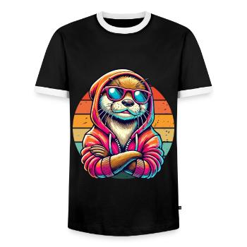 Otter Hoodie Sunglasses HipHop Street Art - Men's Ringer Shirt - black/white - Front - AI Model Female 172 light (172cm) & AI Model Male 178 light (178cm)