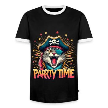 Cat Pirate Carnival Costume Cologne Alaaf Birthday - Men's Ringer Shirt - black/white - Front - AI Model Female 172 light (172cm) & AI Model Male 178 light (178cm)