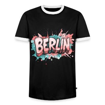 Berlin City Germany Colorful Graffiti Font - Men's Ringer Shirt - black/white - Front - AI Model Female 172 light (172cm) & AI Model Male 178 light (178cm)