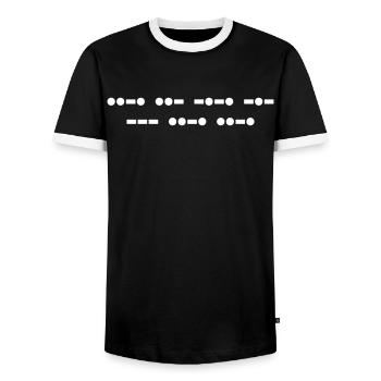 F*** Off In Morse Code - Men's Ringer Shirt - black/white - Front - AI Model Female 172 light (172cm) & AI Model Male 178 light (178cm)