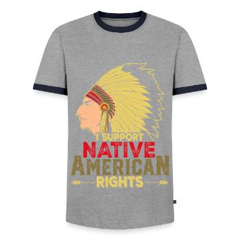 Native American Zitat Ich unterstütze Native - Männer Kontrast-T-Shirt - Grau/Navy  - Vorne - AI Model Female 172 light (172cm) & AI Model Male 178 light (178cm)