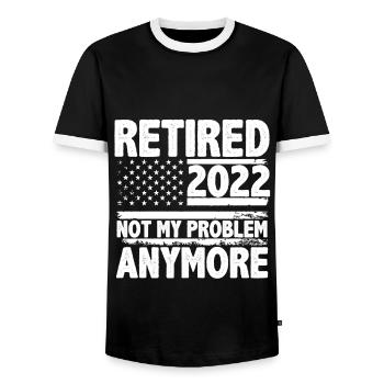 Retirement Quote Retired 2022-2025 Not My Problem - Men's Ringer Shirt - black/white - Front - AI Model Female 172 light (172cm) & AI Model Male 178 light (178cm)
