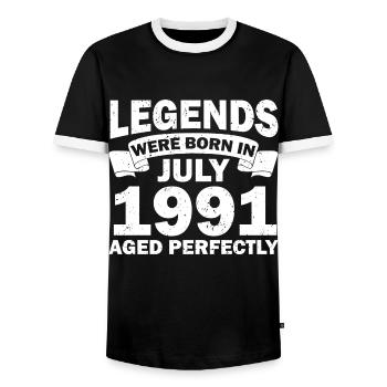 31ème anniversaire Juillet né 1991 Idée cadeau - T-shirt contrasté Homme - noir/blanc - Devant - AI Model Female 172 light (172cm) & AI Model Male 178 light (178cm)