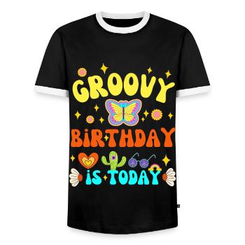 GROOVY BIRTHDAY IS TODAY 70 S - Men's Ringer Shirt - black/white - Front - AI Model Female 172 light (172cm) & AI Model Male 178 light (178cm)