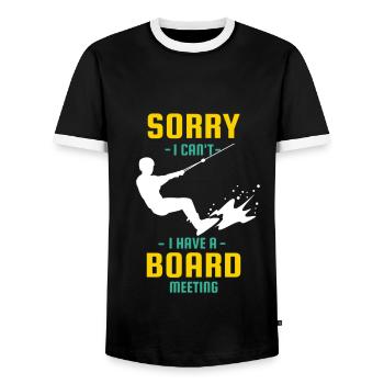 Sorry i can't i Have a Board Meeting Wakeboarder - Men's Ringer Shirt - black/white - Front - AI Model Female 172 light (172cm) & AI Model Male 178 light (178cm)