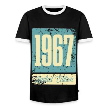 1967 Born Birthday Year of birth - Men's Ringer Shirt - black/white - Front - AI Model Female 172 light (172cm) & AI Model Male 178 light (178cm)