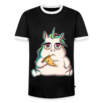 Unicorn Pizza - Men's Ringer Shirt - black/white - Front - AI Model Female 172 light (172cm) & AI Model Male 178 light (178cm)