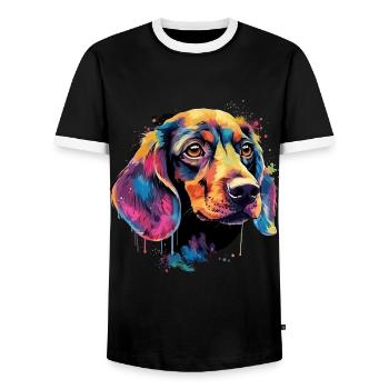 Teckel Chien Teckel Aquarelle Art Tête de Chien - T-shirt contrasté Homme - noir/blanc - Devant - AI Model Female 172 light (172cm) & AI Model Male 178 light (178cm)