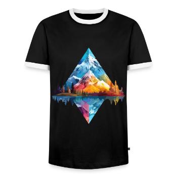 Natur Abenteuer Wildnis Berge Wald Bäume Bunt - Männer Kontrast-T-Shirt - Schwarz/Weiß - Vorne - AI Model Female 172 light (172cm) & AI Model Male 178 light (178cm)
