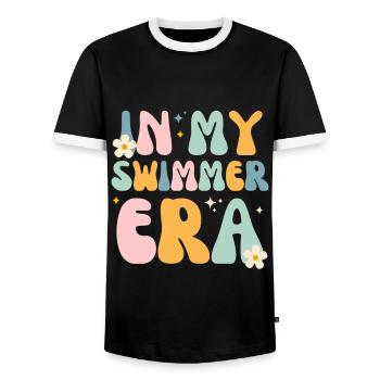 In meiner Schwimmer-Ära - Schwimmen Schwimmen Schwimmbad - Männer Kontrast-T-Shirt - Schwarz/Weiß - Vorne - AI Model Female 172 light (172cm) & AI Model Male 178 light (178cm)