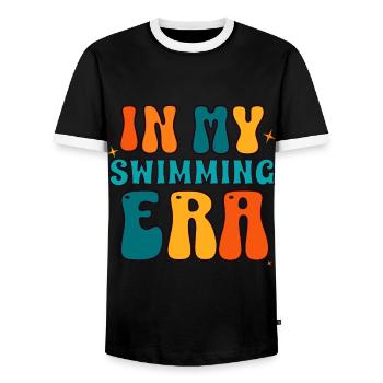 À l’époque de la natation - Swim Swimmer Swimming Pool - T-shirt contrasté Homme - noir/blanc - Devant - AI Model Female 172 light (172cm) & AI Model Male 178 light (178cm)