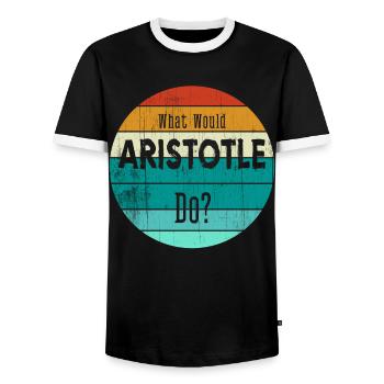 what would aristotle do - Men's Ringer Shirt - black/white - Front - AI Model Female 172 light (172cm) & AI Model Male 178 light (178cm)