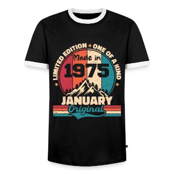 Birthday Gift January 1975 Limited Edition - Men's Ringer Shirt - black/white - Front - AI Model Female 172 light (172cm) & AI Model Male 178 light (178cm)