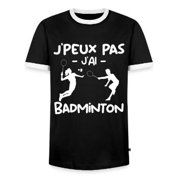 J'Peux Pas J'ai Badminton Cadeau Pour Joueurs - T-shirt contrasté Homme - noir/blanc - Devant - AI Model Female 172 light (172cm) & AI Model Male 178 light (178cm)