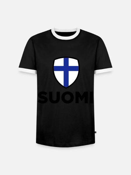 National Flag of Finland - Men's Ringer Shirt - black/white