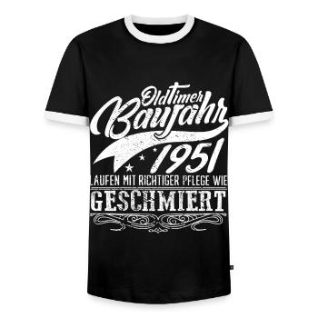 Oldtimer Baujahr 1951 - Männer Kontrast-T-Shirt - Schwarz/Weiß - Vorne - AI Model Female 172 light (172cm) & AI Model Male 178 light (178cm)
