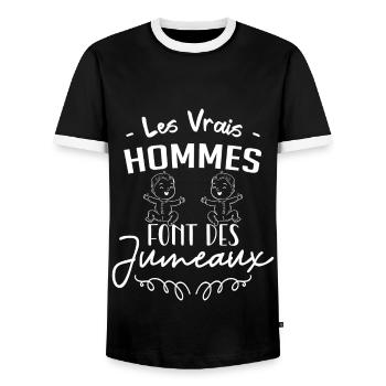 Papa de jumeaux Annonce Naissance Humour - T-shirt contrasté Homme - noir/blanc - Devant - AI Model Female 172 light (172cm) & AI Model Male 178 light (178cm)