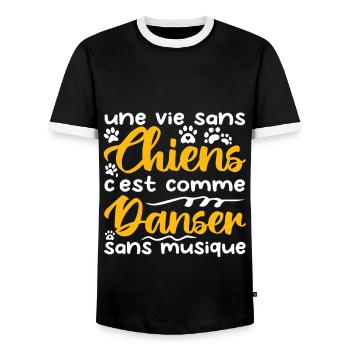 une vie sans chien c'est comme danser sans musique - T-shirt contrasté Homme - noir/blanc - Devant - AI Model Female 172 light (172cm) & AI Model Male 178 light (178cm)