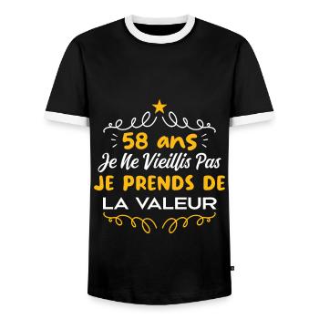 58 ans Je Ne Vieillis Pas Je Prends De La Valeur - T-shirt contrasté Homme - noir/blanc - Devant - AI Model Female 172 light (172cm) & AI Model Male 178 light (178cm)