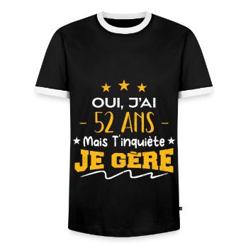 Oui, j'ai 52 ans mais t'inquiète, je gère - T-shirt contrasté Homme - noir/blanc - Devant - AI Model Female 172 light (172cm) & AI Model Male 178 light (178cm)