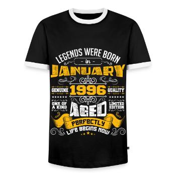 Legends were born in January 1996 - Men's Ringer Shirt - black/white - Front - AI Model Female 172 light (172cm) & AI Model Male 178 light (178cm)