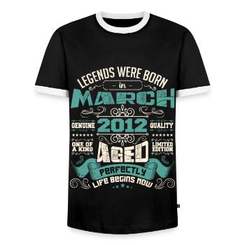 March 2012 | birthday gift - T-shirt contrasté Homme - noir/blanc - Devant - AI Model Female 172 light (172cm) & AI Model Male 178 light (178cm)