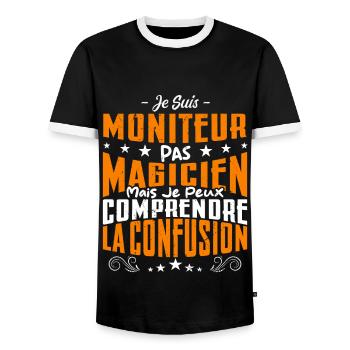 Je Suis Moniteur Pas Magicien - T-shirt contrasté Homme - noir/blanc - Devant - AI Model Female 172 light (172cm) & AI Model Male 178 light (178cm)