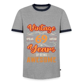 Vintage | 69 birthday gift ideas - Men's Ringer Shirt - grey/navy  - Front - AI Model Female 172 light (172cm) & AI Model Male 178 light (178cm)