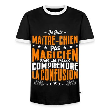 Je Suis maître chien Pas Magicien - T-shirt contrasté Homme - noir/blanc - Devant - AI Model Female 172 light (172cm) & AI Model Male 178 light (178cm)