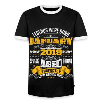Legenden wurden im Januar 2019 geboren | Geschenk - Männer Kontrast-T-Shirt - Schwarz/Weiß - Vorne - AI Model Female 172 light (172cm) & AI Model Male 178 light (178cm)