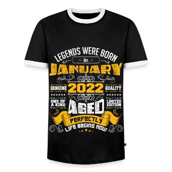 Legenden wurden im Januar 2022 geboren | Geschenk - Männer Kontrast-T-Shirt - Schwarz/Weiß - Vorne - AI Model Female 172 light (172cm) & AI Model Male 178 light (178cm)