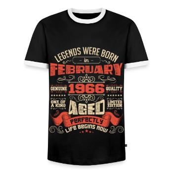 Legends were born in February 1966 | gift - Men's Ringer Shirt - black/white - Front - AI Model Female 172 light (172cm) & AI Model Male 178 light (178cm)