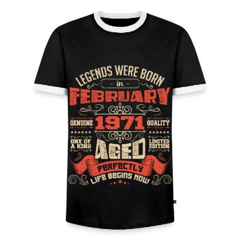 Legends were born in February 1971 | gift - T-shirt contrasté Homme - noir/blanc - Devant - AI Model Female 172 light (172cm) & AI Model Male 178 light (178cm)