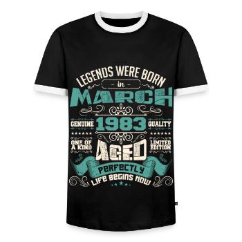 March 1983 | birthday gift - T-shirt contrasté Homme - noir/blanc - Devant - AI Model Female 172 light (172cm) & AI Model Male 178 light (178cm)