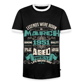 March 1951 | birthday gift - T-shirt contrasté Homme - noir/blanc - Devant - AI Model Female 172 light (172cm) & AI Model Male 178 light (178cm)