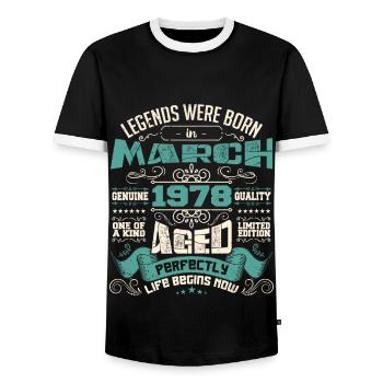 March 1978 | birthday gift - T-shirt contrasté Homme - noir/blanc - Devant - AI Model Female 172 light (172cm) & AI Model Male 178 light (178cm)