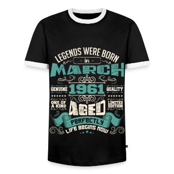 March 1961 | birthday gift - T-shirt contrasté Homme - noir/blanc - Devant - AI Model Female 172 light (172cm) & AI Model Male 178 light (178cm)