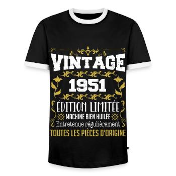 vintage 1951 | Toutes Les Pièces D'origine - T-shirt contrasté Homme - noir/blanc - Devant - AI Model Female 172 light (172cm) & AI Model Male 178 light (178cm)