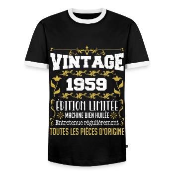 vintage 1959 | Toutes Les Pièces D'origine - T-shirt contrasté Homme - noir/blanc - Devant - AI Model Female 172 light (172cm) & AI Model Male 178 light (178cm)