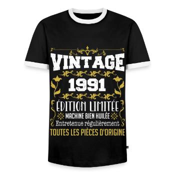 vintage 1991 | Toutes Les Pièces D'origine - T-shirt contrasté Homme - noir/blanc - Devant - AI Model Female 172 light (172cm) & AI Model Male 178 light (178cm)
