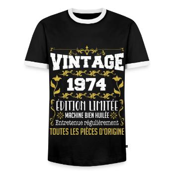 vintage 1974 | Toutes Les Pièces D'origine - T-shirt contrasté Homme - noir/blanc - Devant - AI Model Female 172 light (172cm) & AI Model Male 178 light (178cm)